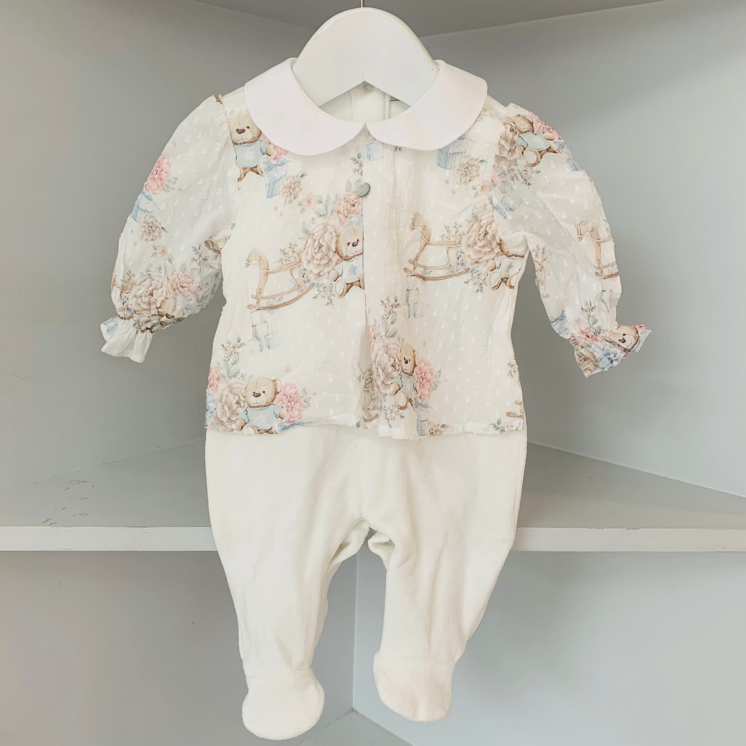 Piccola Speranza - Velour Teddy Babygrow - White