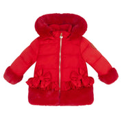 LITTLE A - Festive Hearts Honey Faux Fur Padded Jacket - Red