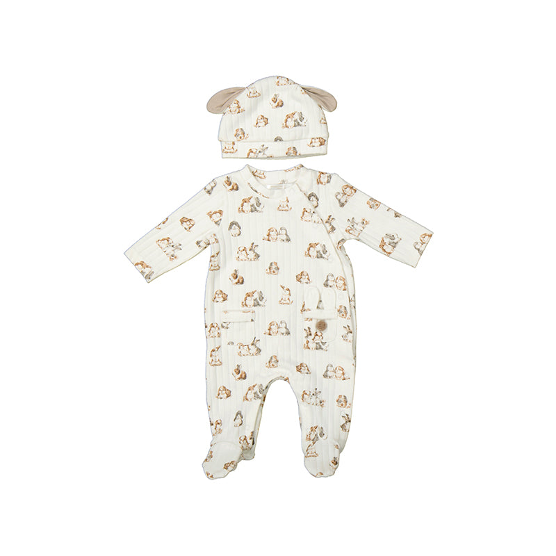 MAYORAL - Bunny Babygrow With Hat, Bibs, Blanket & Comforter - Natural