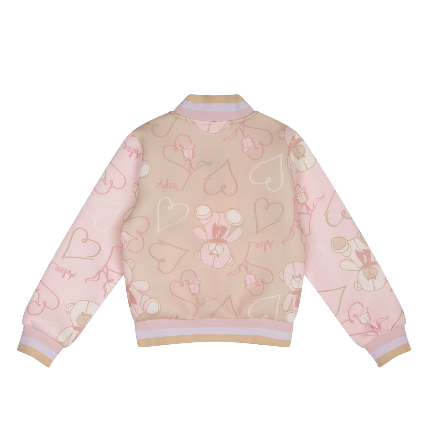 A DEE - Abstract Teddy Sassy Print Bomber Jacket & Star Skirt Set- Pink