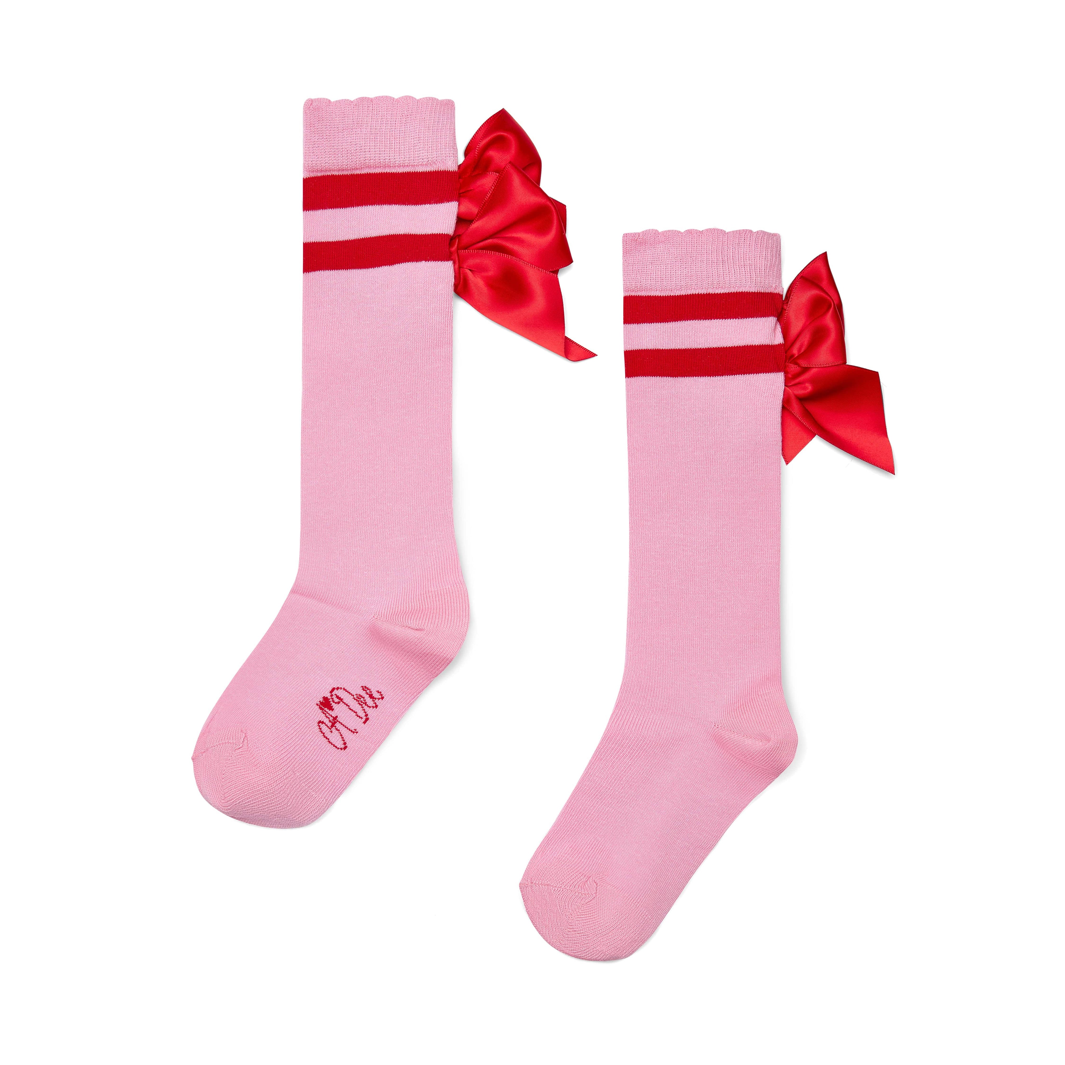 A Dee - Love Story Lucy Knee High Bow Socks - Peony Pink