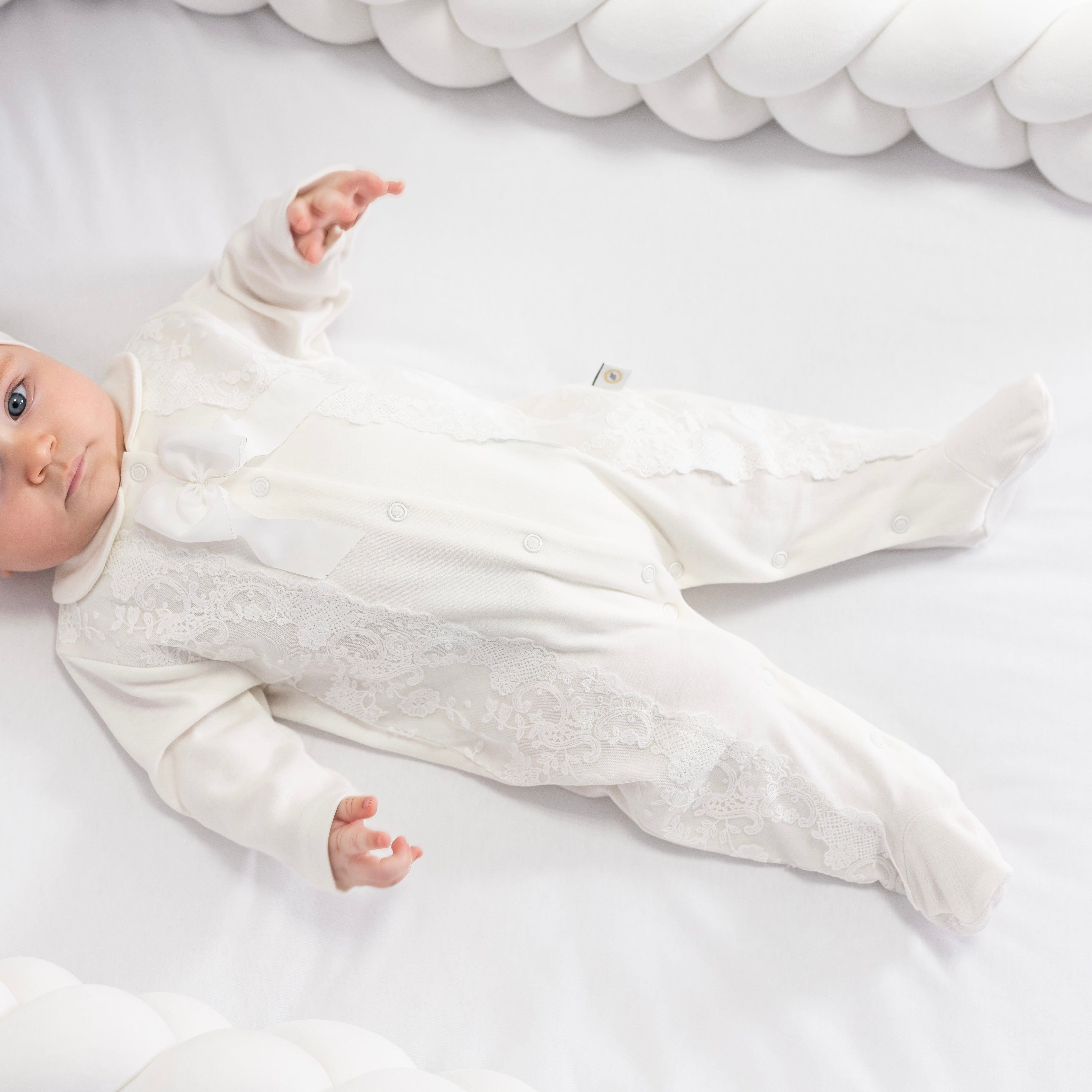 FIRST BABY - Oliwia Lace Babygrow  - Cream