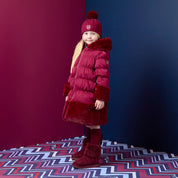 A DEE - Chevron Charm Aurora Fur Trim Jacket - Deep Cherry