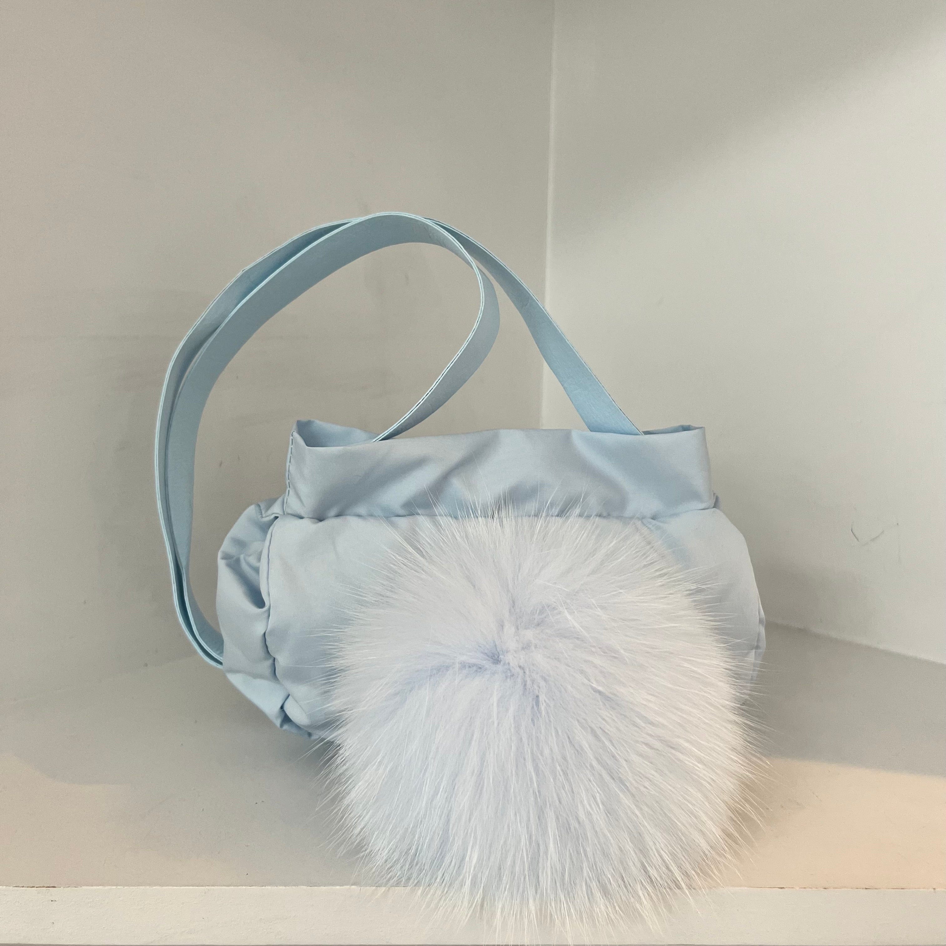 Bimbalo - Pom Pom Fur Hand Bag - Baby Blue