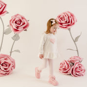 LITTLE A - Little Bloom Demi Fur Heart Legging Set - Snow White
