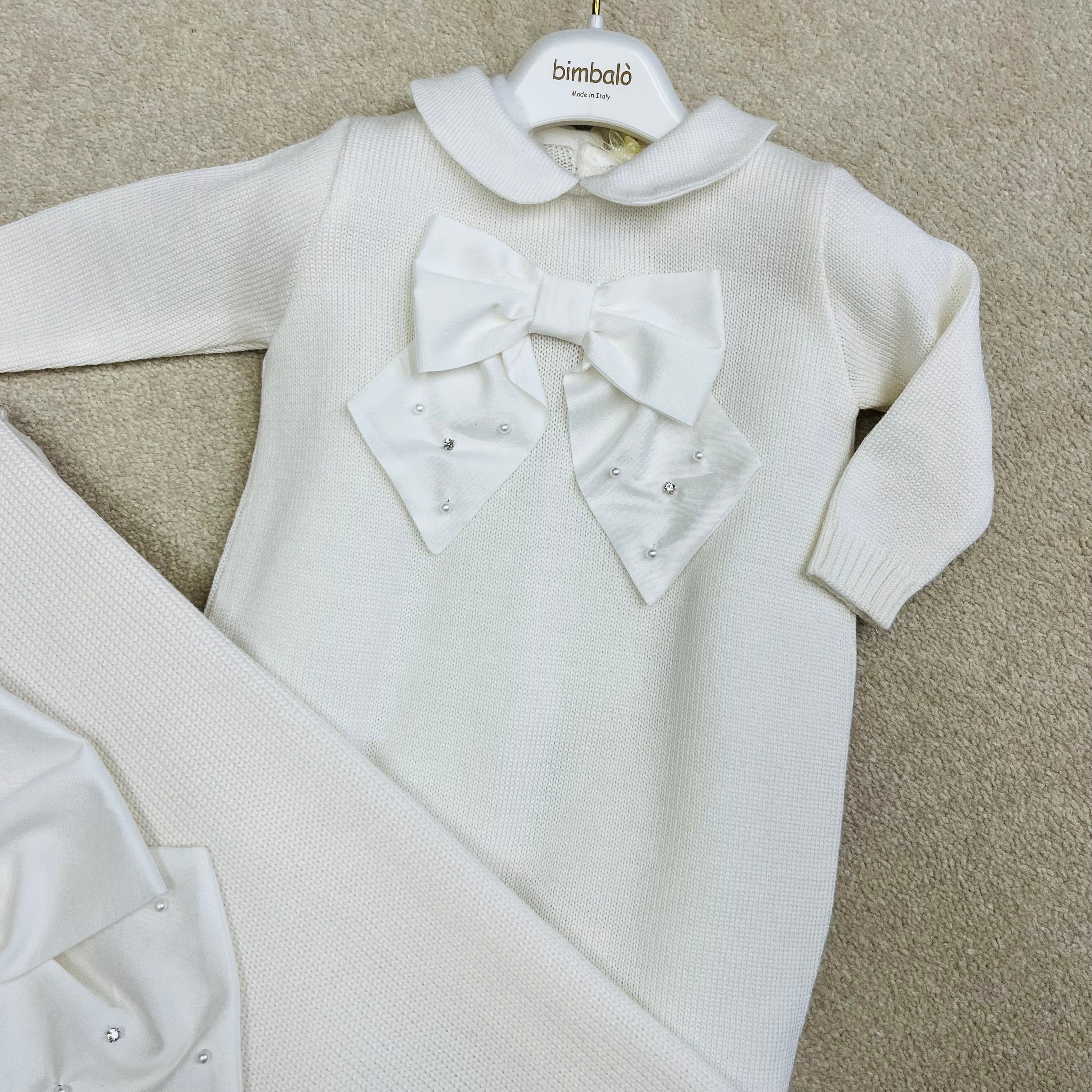 BIMBALO - Knitted Bow Blanket & Babygrow - Cream