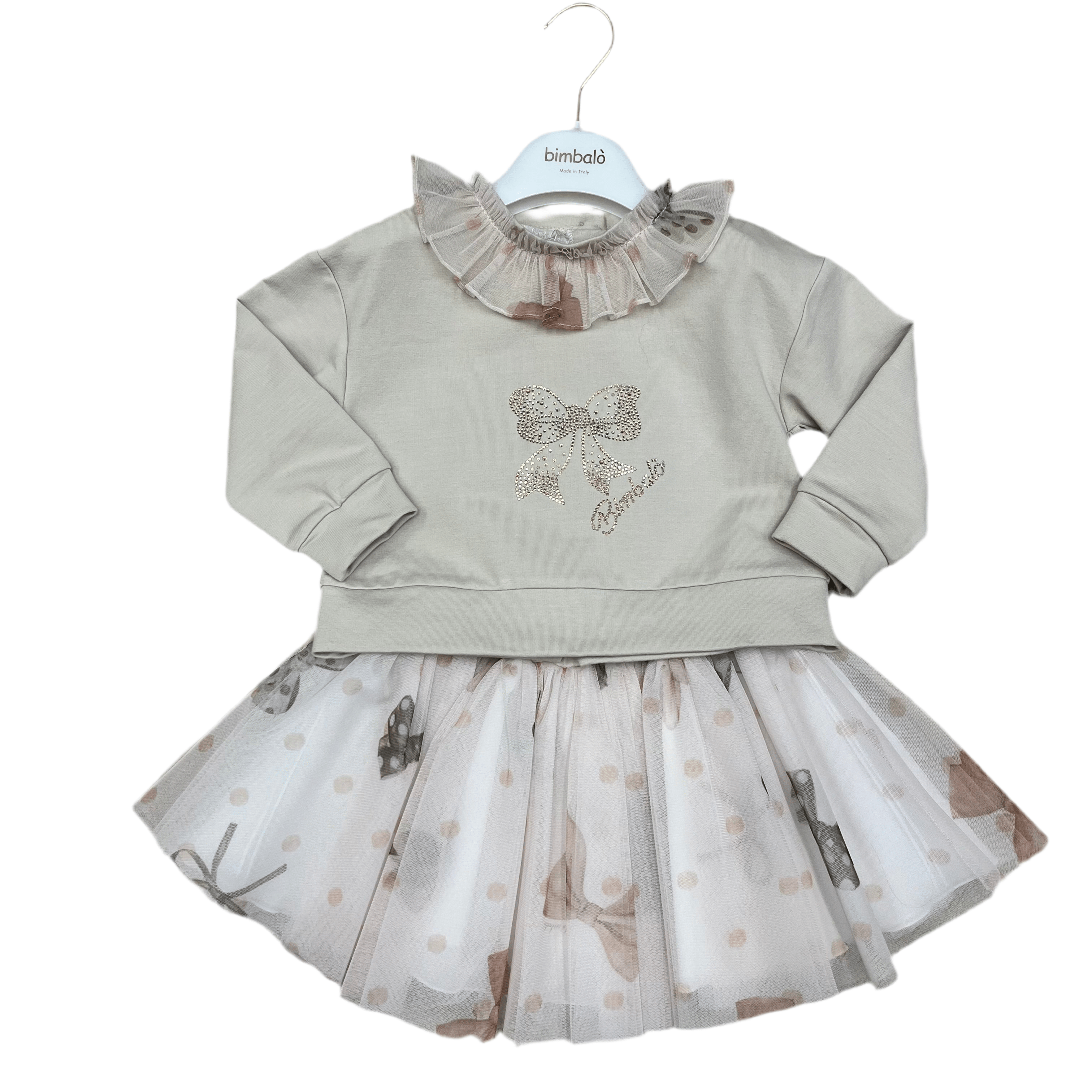 Bimbalo - Tulle Print Bow  Skirt Set - Camel