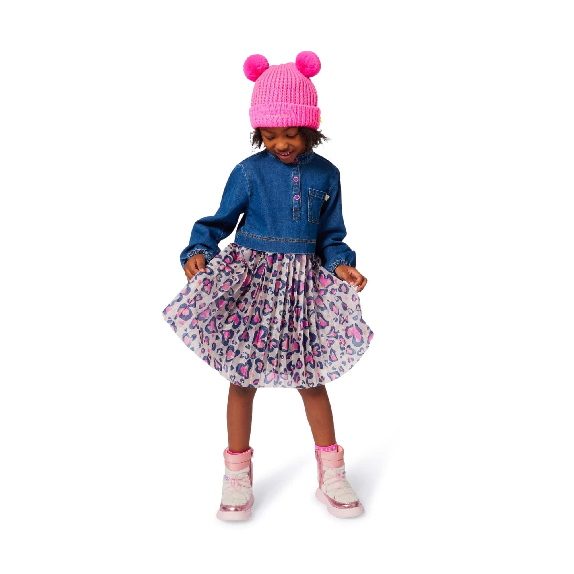 BILLIEBLUSH - Heart Leopard Denim Dress - Blue