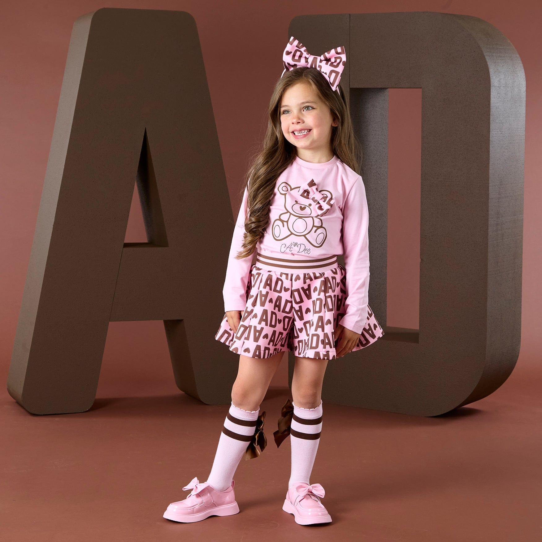 A DEE - Initial Icon Millie Initial Print Short Set - Pink Fairy