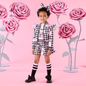 A DEE - Winter Bloom Autumn  Houndstooth Print Bomber - Black