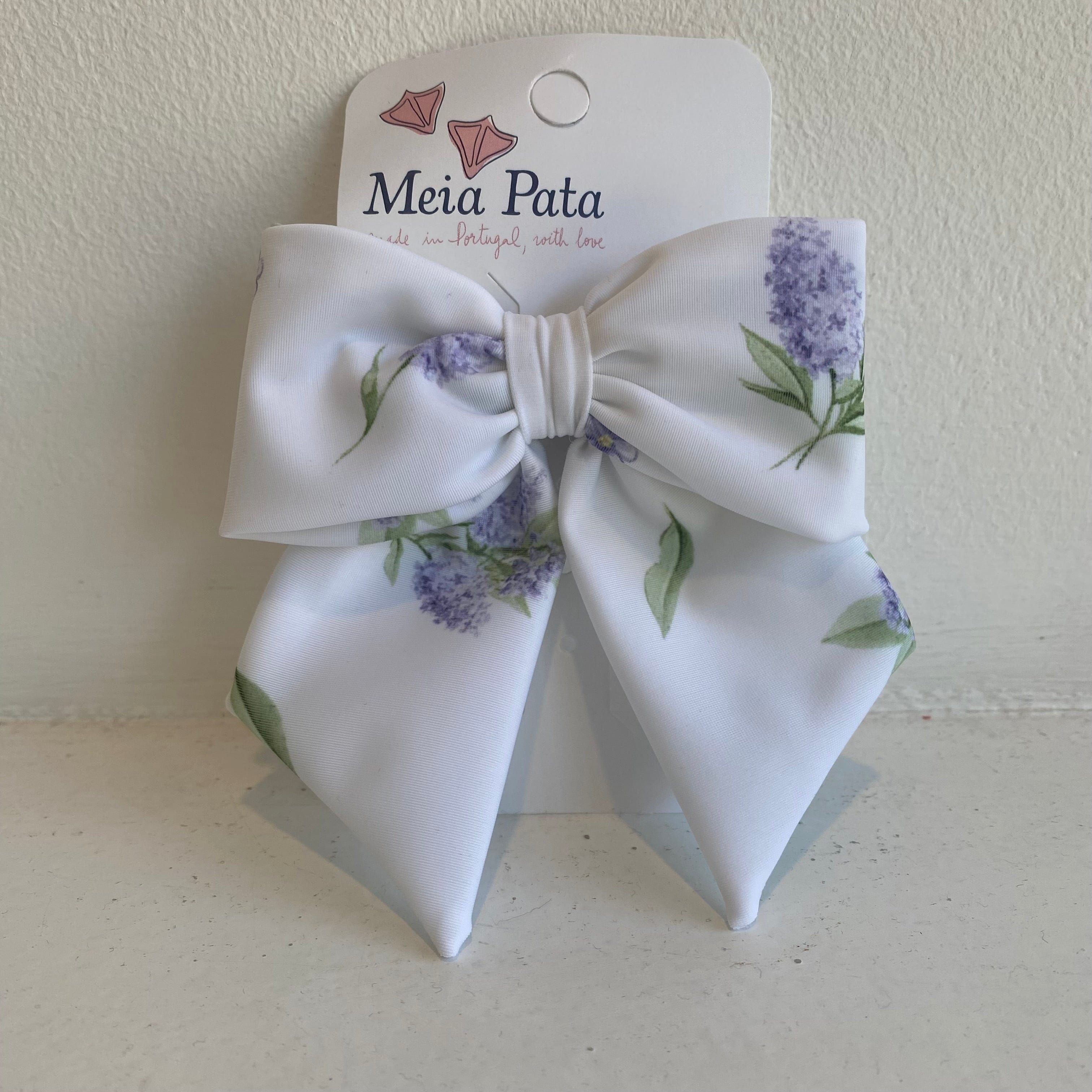MEIA PATA -   Lavender Print Hair Bow - Lilac