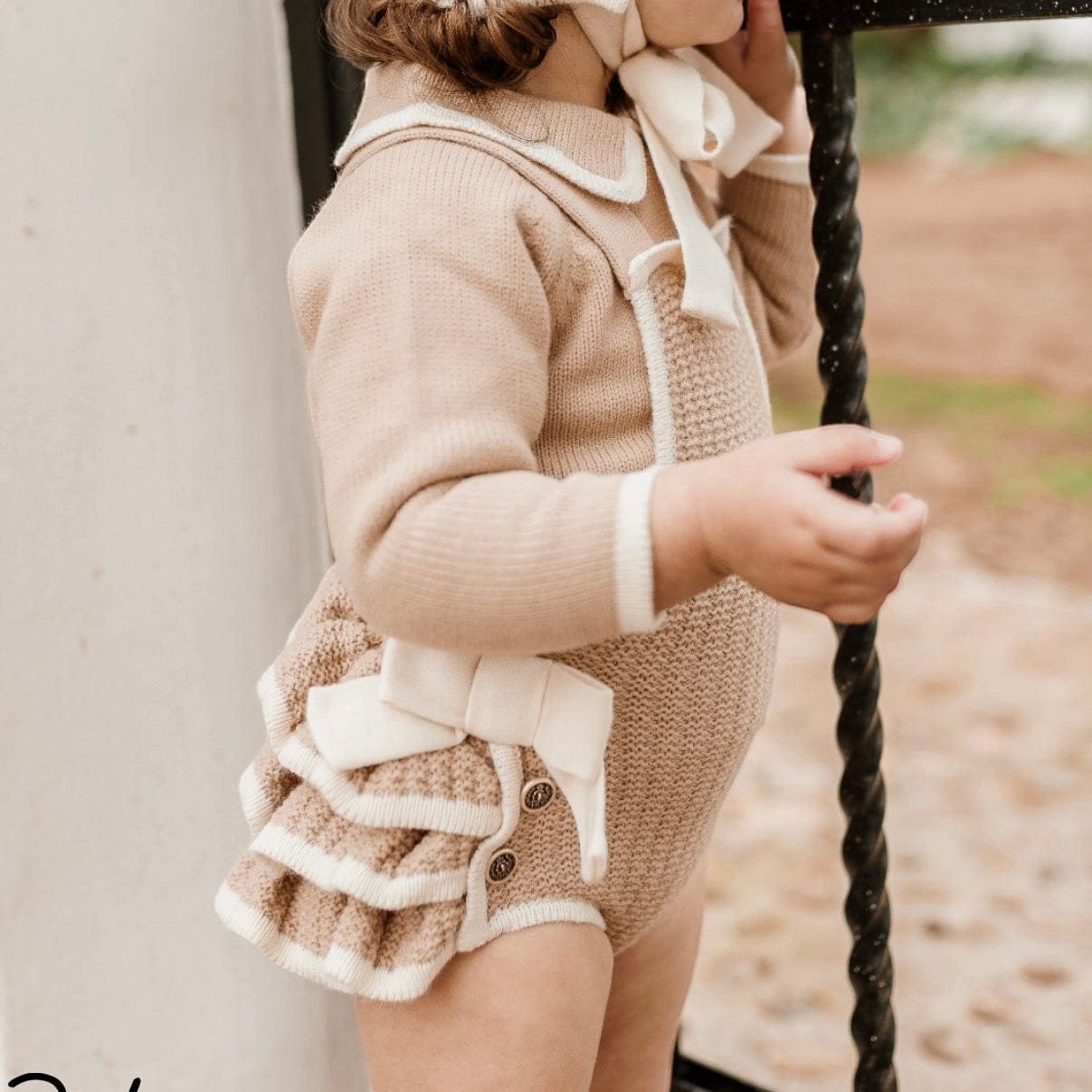 Rahigo - Three Piece Cream Trim Pinafore Set  -  Camel