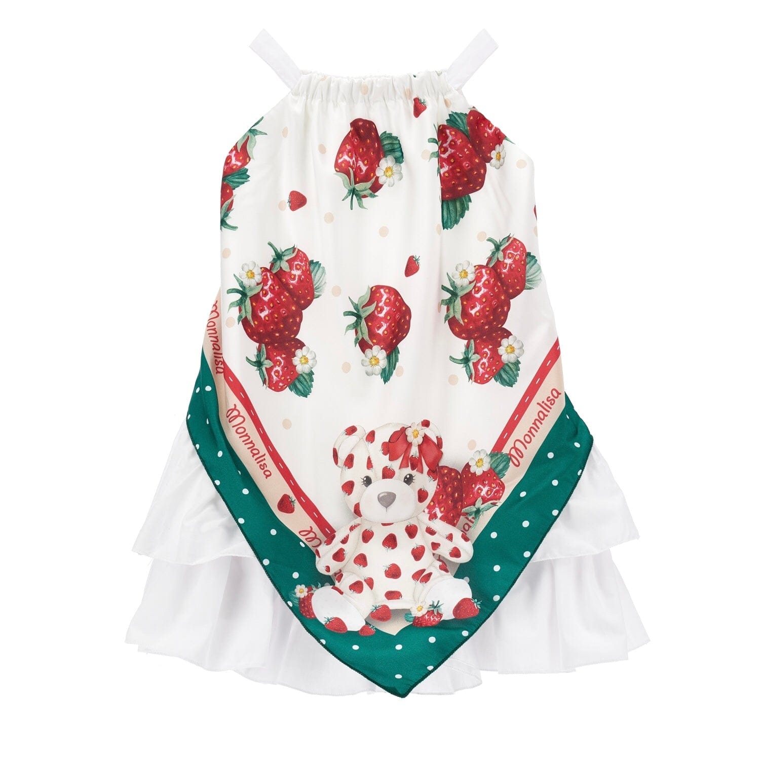 MONNALISA - Strawberry Teddy Bear Dress - White