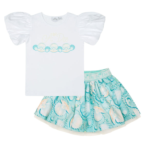 A DEE - Olive Ocean Pearl Print Skirt Set - White