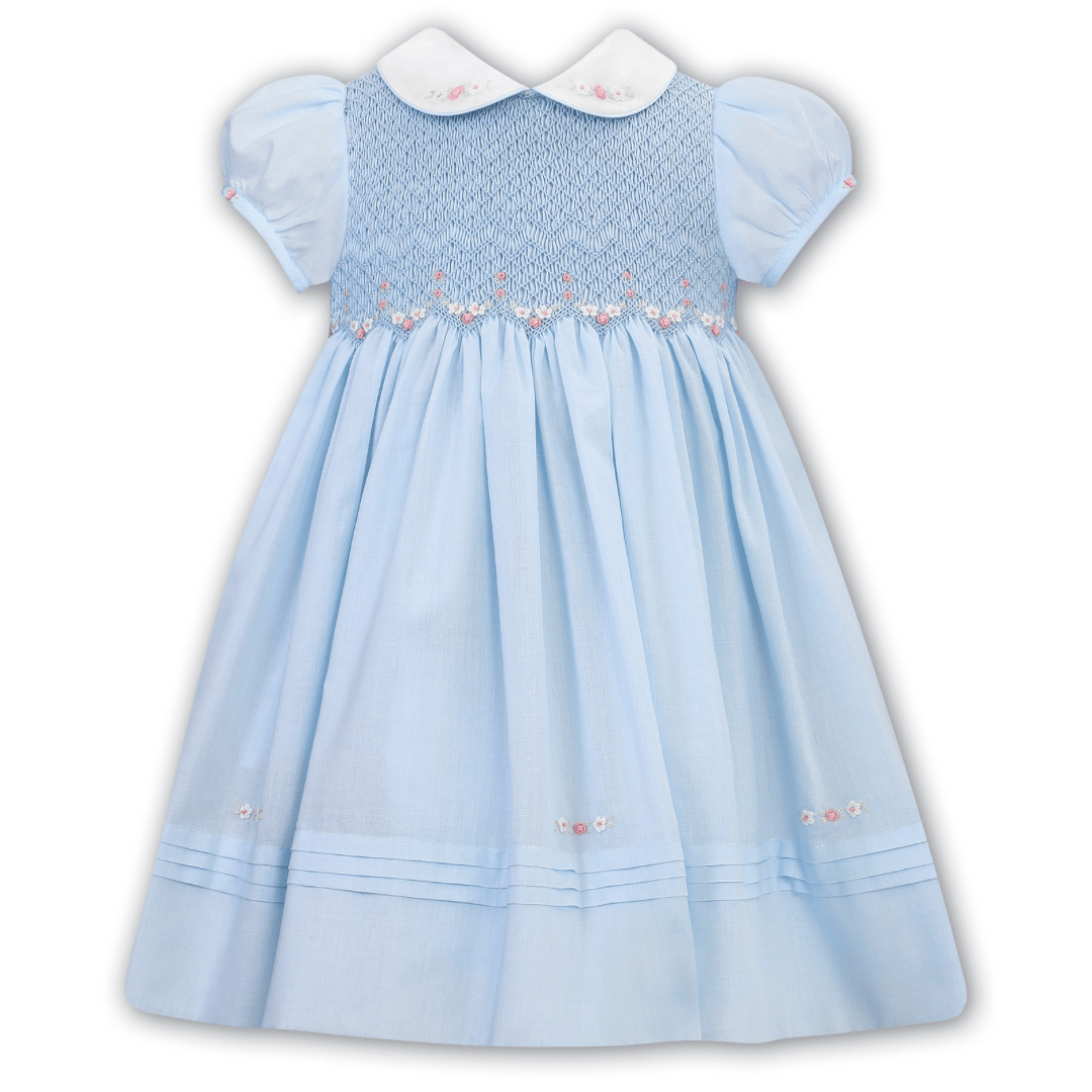 SARAH LOUISE - Short Sleeve Smocked Dress - Blue