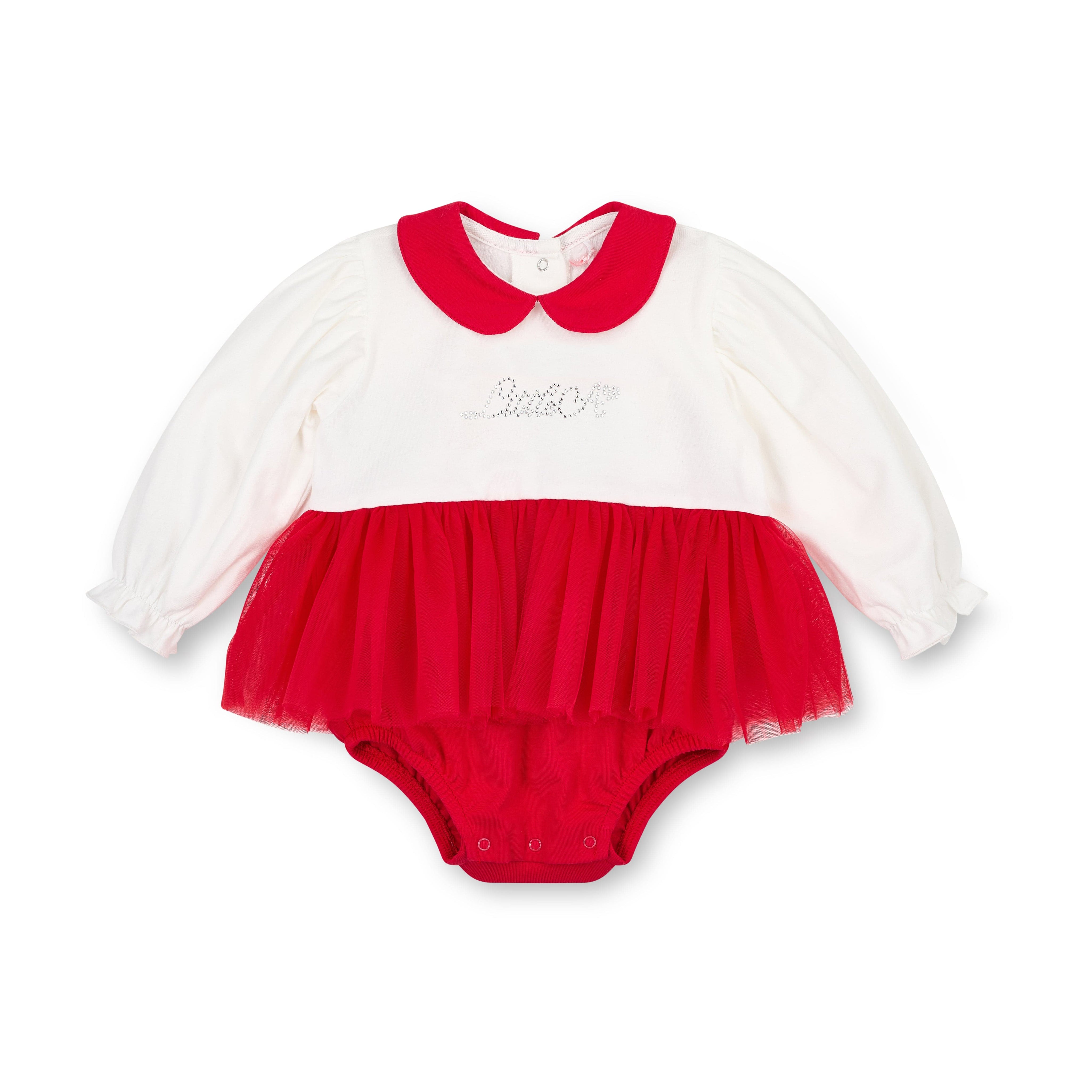 LITTLE A - Little Bows Kimberly Tulle Romper - Vibrant Red
