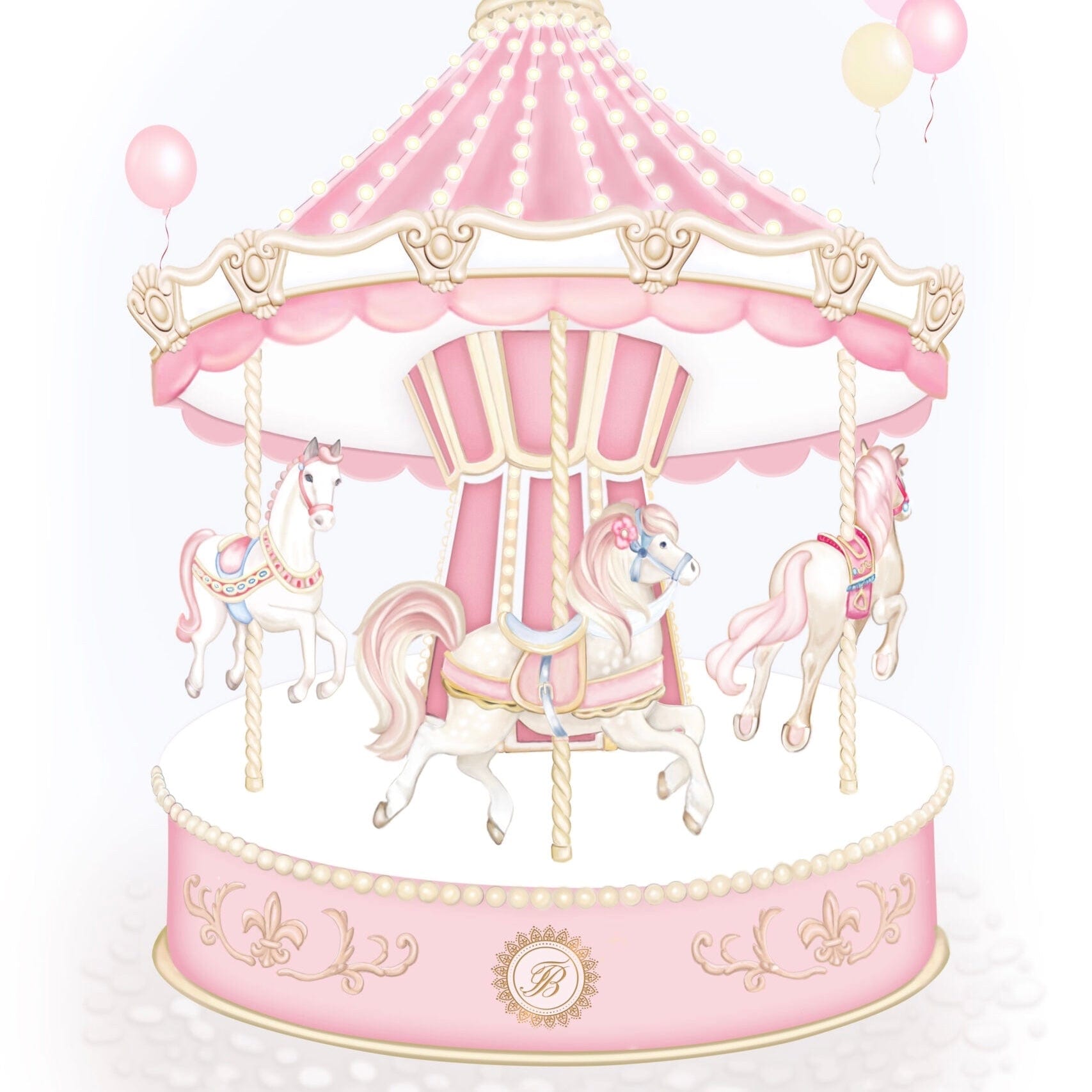 FIRST BABY - Carousel Swaddle Blanket - Pink