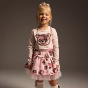 Daga - Chocolate Teddy Two Piece Skirt Set - Pink