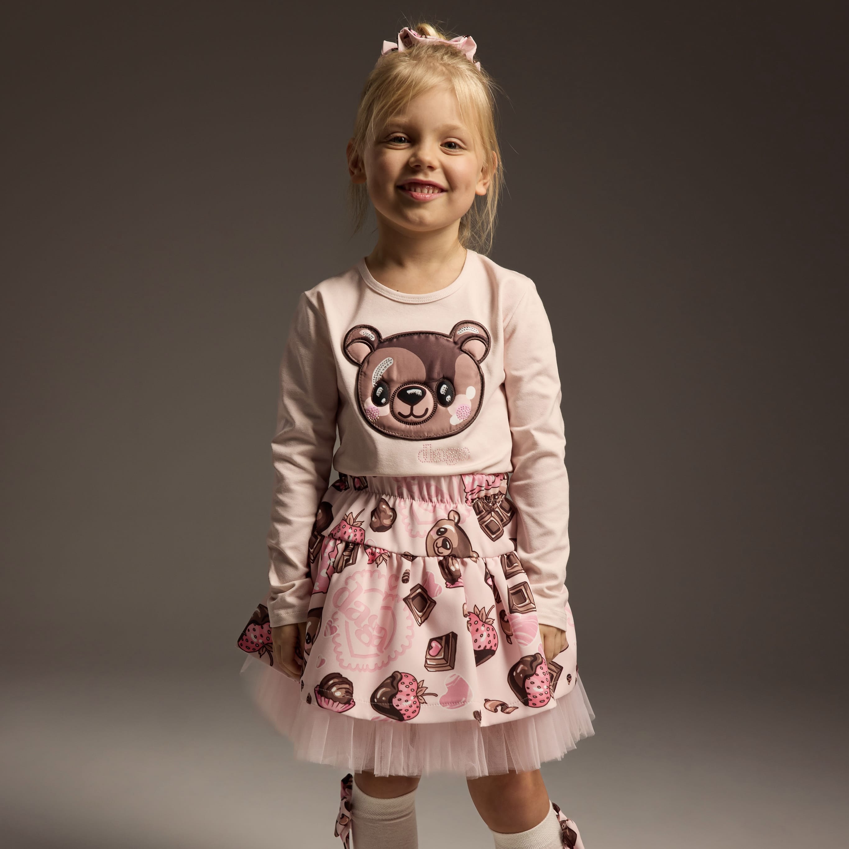 Daga - Chocolate Teddy Two Piece Skirt Set - Pink
