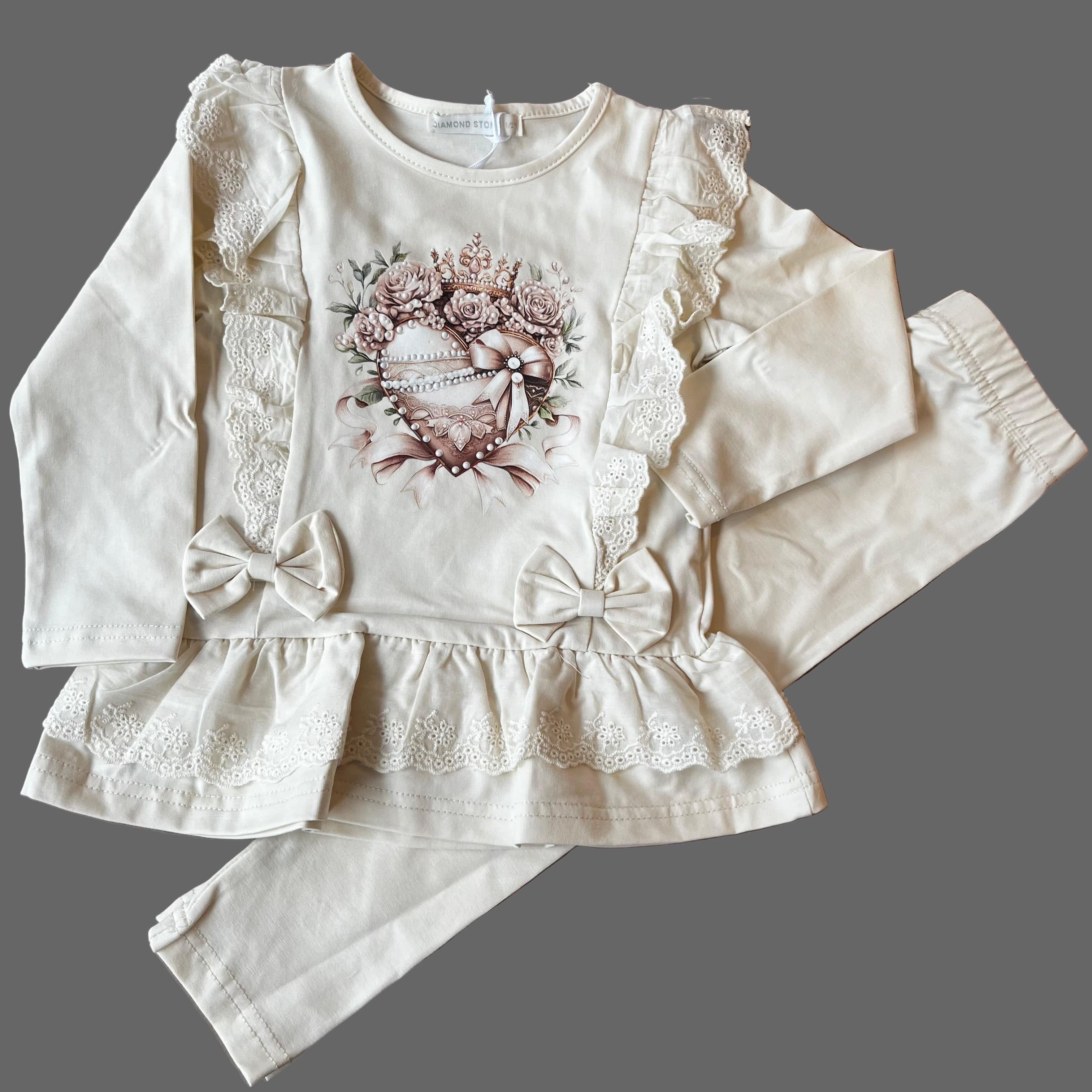 IS - Heart Leggings Set - Cream