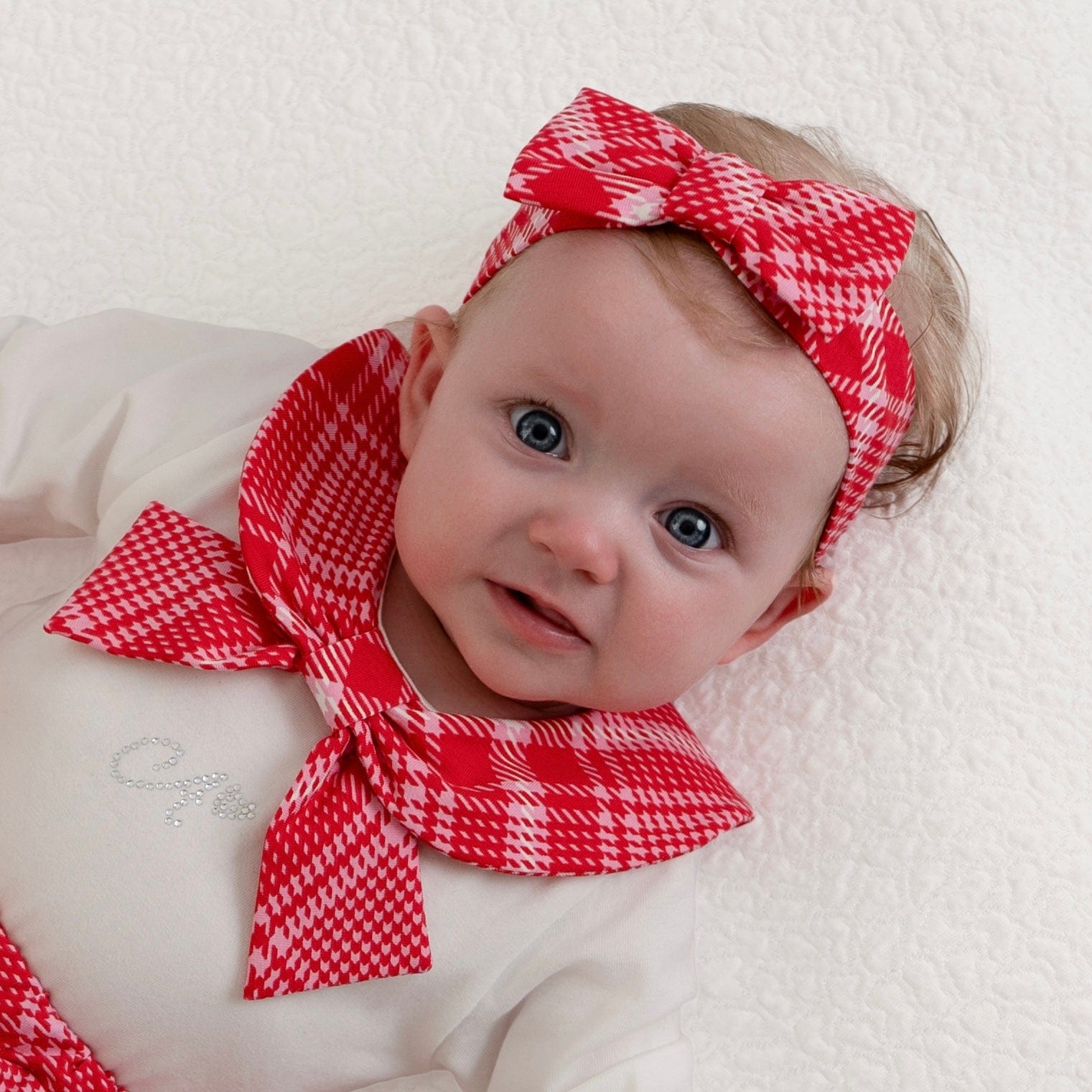 LITTLE A - Little Bows Check Bow Headband - Vibrant Red