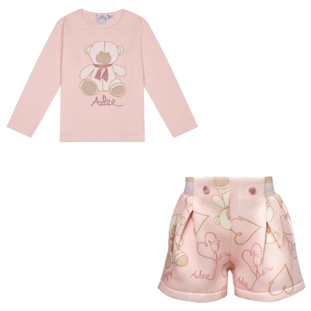 A DEE - Abstract Teddy Suzi & Stevie Teddy Print Short Set - Baby Pink