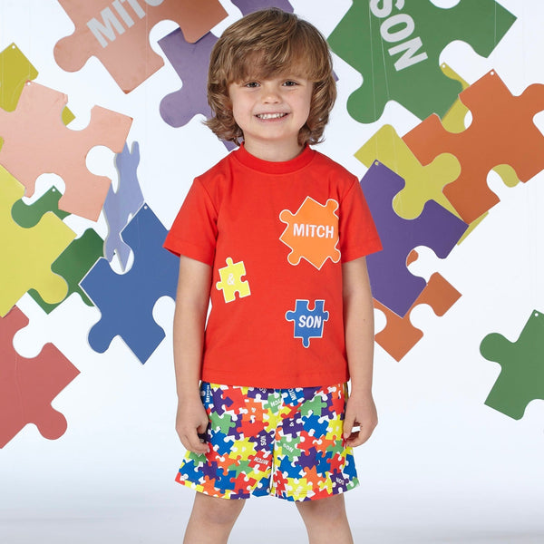 MITCH & SON -Vale & Vinny Primary Puzzles Swim Shorts & Tshirt - Red