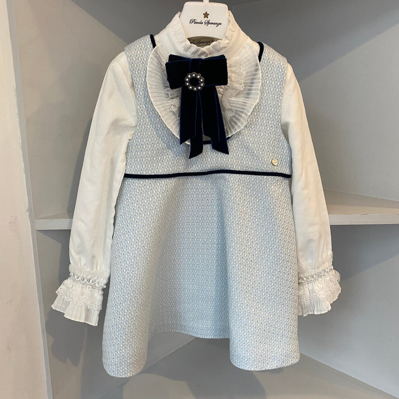 PICCOLA SPERANZA BABY BLUE PINAFORE DRESS AND BLOUSE