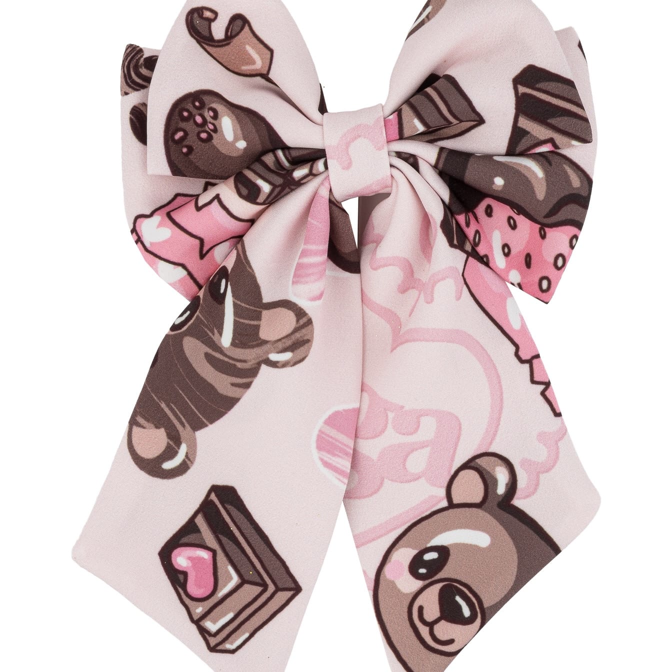 Daga - Chocolate Teddy Long Bow Clip - Pink