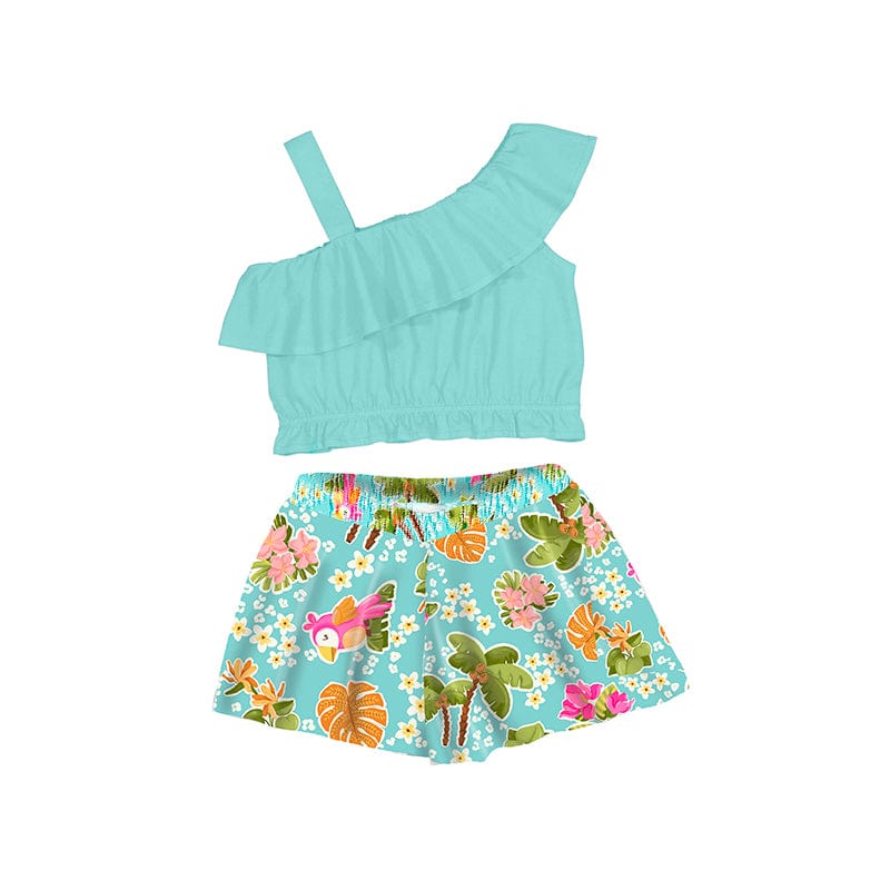 MAYORAL - Flower Crepe Short Set - Turquoise