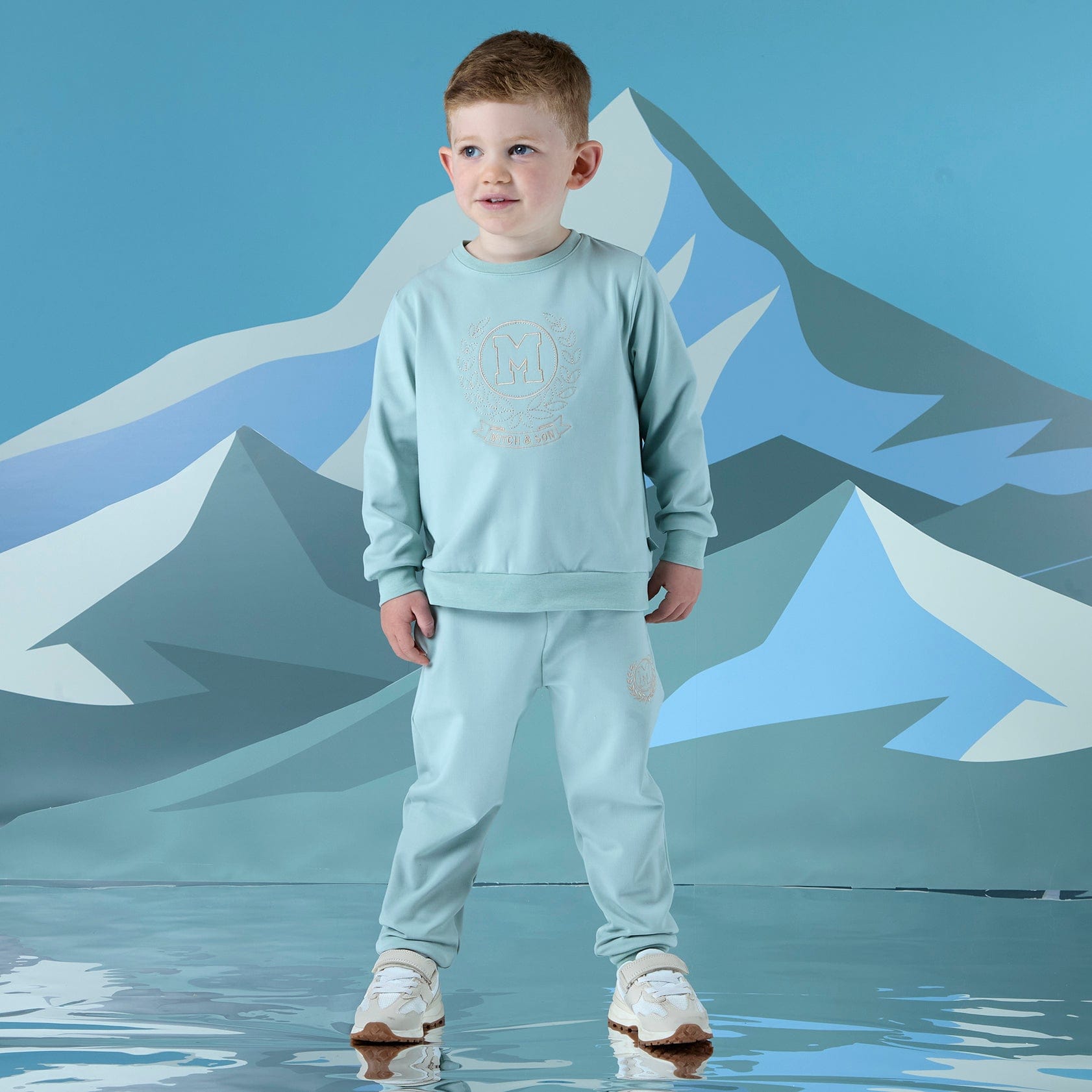 MITCH & SON - Winter Crest Jaxon Crest Embroidery Crewneck Tracksuit - Icey Jade