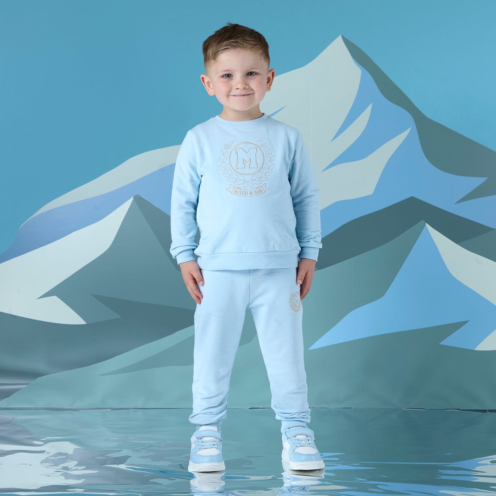 MITCH & SON - Winter Crest Jaxon Crest Embroidery Crewneck Tracksuit - Sky Blue