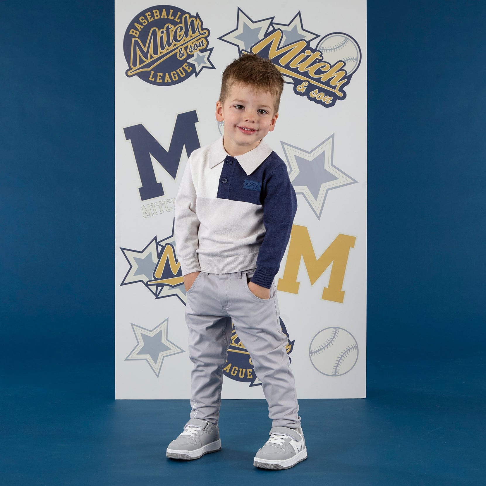 MITCH & SON - Navy League Jude & Jet Knitted Polo & Twill Trouser - Grey Mist
