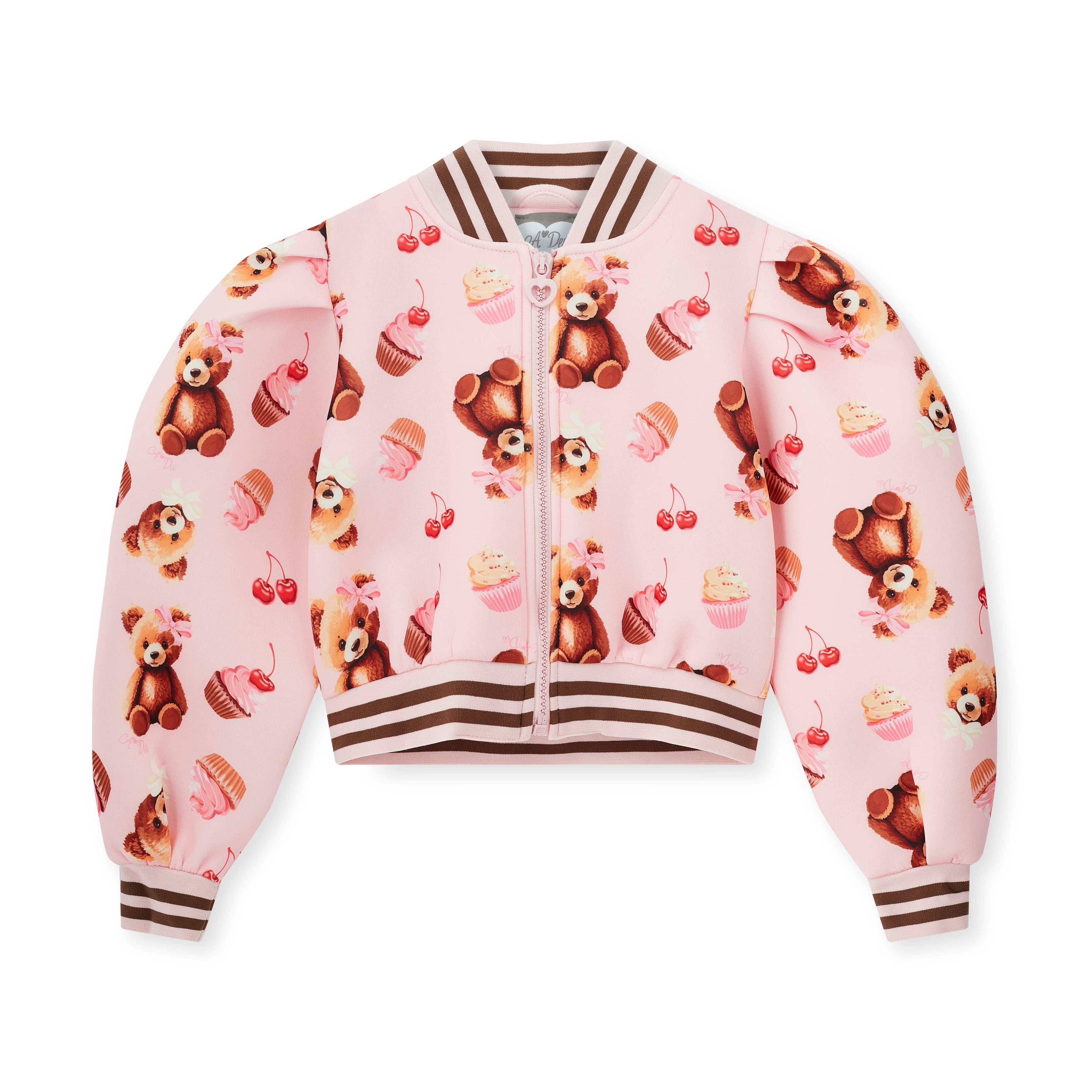 A DEE - Teddy Bear Bakery Lisette Bear Print Bomber - Pink Fairy