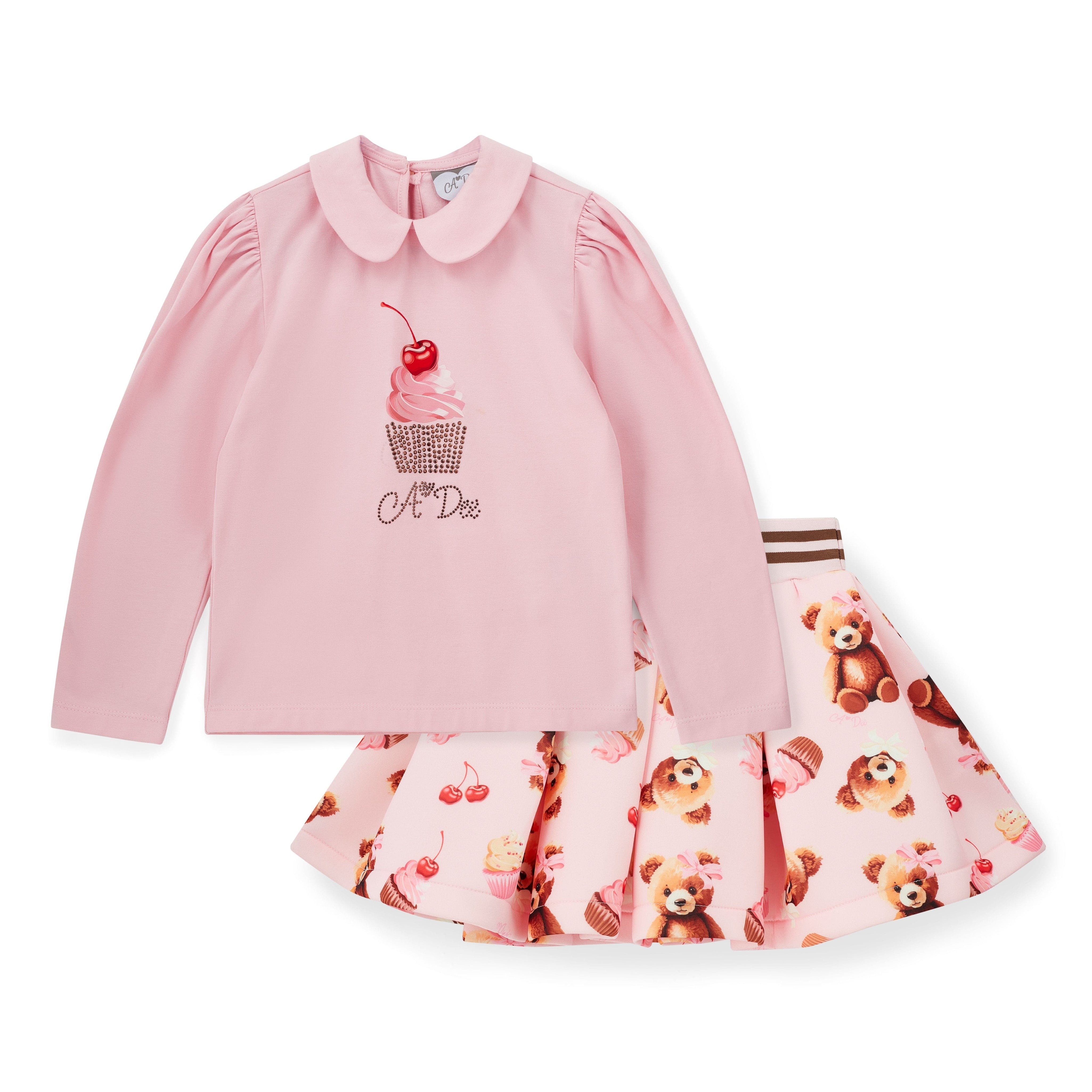 A DEE - Teddy Bear Bakery Mabel Bear Print Skirt Set - Pink Fairy