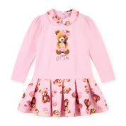 A DEE - Teddy Bear Bakery Meadow Bear Print Mix Dress - Pink Fairy