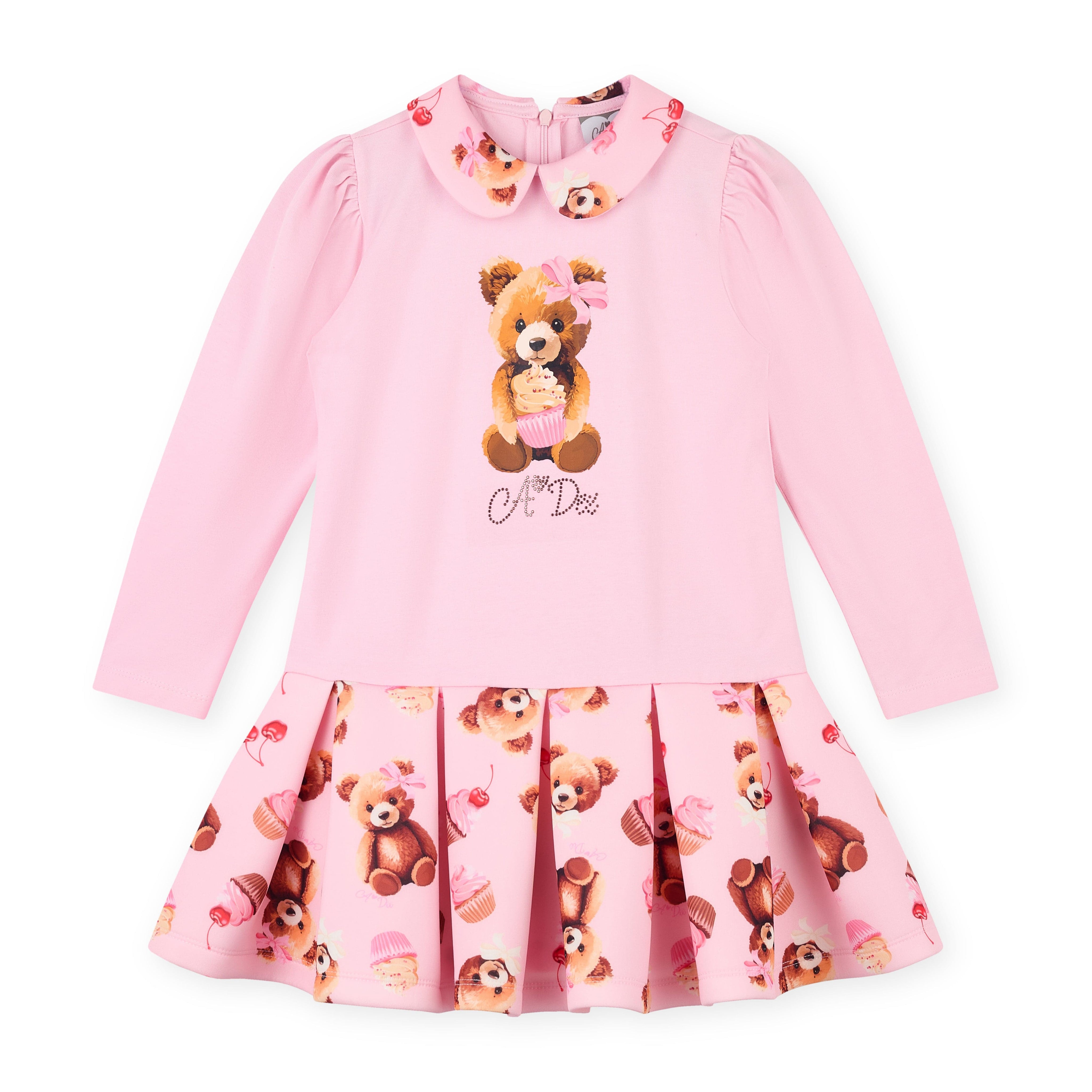 A DEE - Teddy Bear Bakery Meadow Bear Print Mix Dress - Pink Fairy