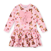 A DEE - Teddy Bear Bakery Liberty Bear Print Triple Frill Dress With Bow - Pink Fairy