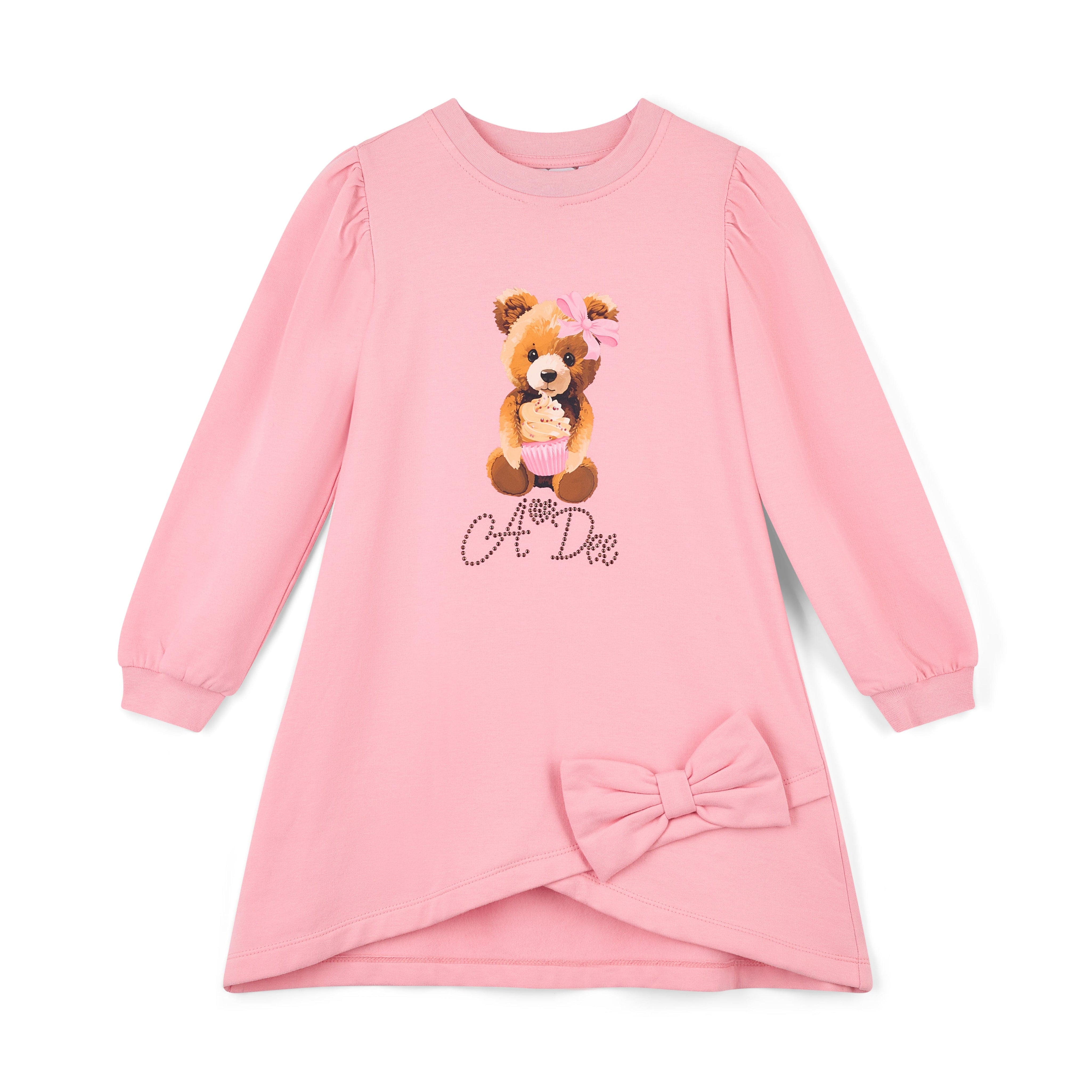 A DEE - Teddy Bear Bakery Michelle Sweat Dress With Bow - Rose Pink