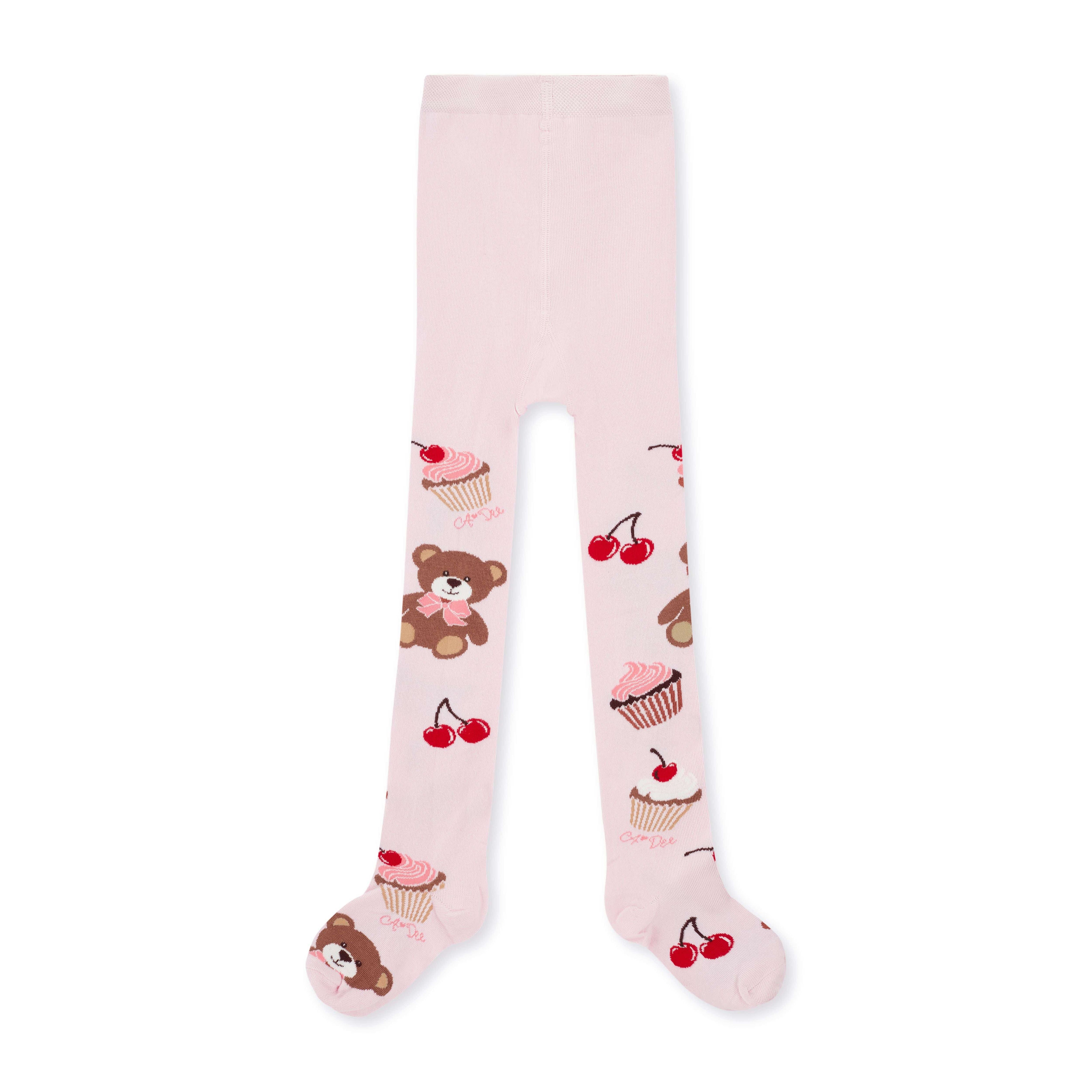 A DEE - Teddy Bear Bakery macie Bear Print Tights - Pink Fairy