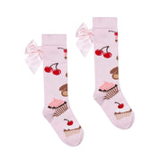 A DEE - Teddy Bear Bakery Leah Bear Print Bow Knee High Socks - Pink Fairy