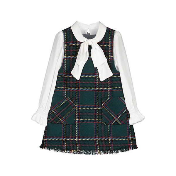 ABEL & LULA - Plaid Pinafore - Bottle Green  Bluebells Boutique