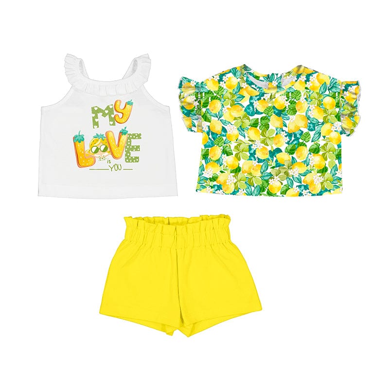 MAYORAL - Love Lemon Twin Pack Tops & Short Set - Yellow