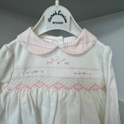 SARAH LOUISE - Checked Peter Pan Collared  Embroidered Smock Dress- Pink