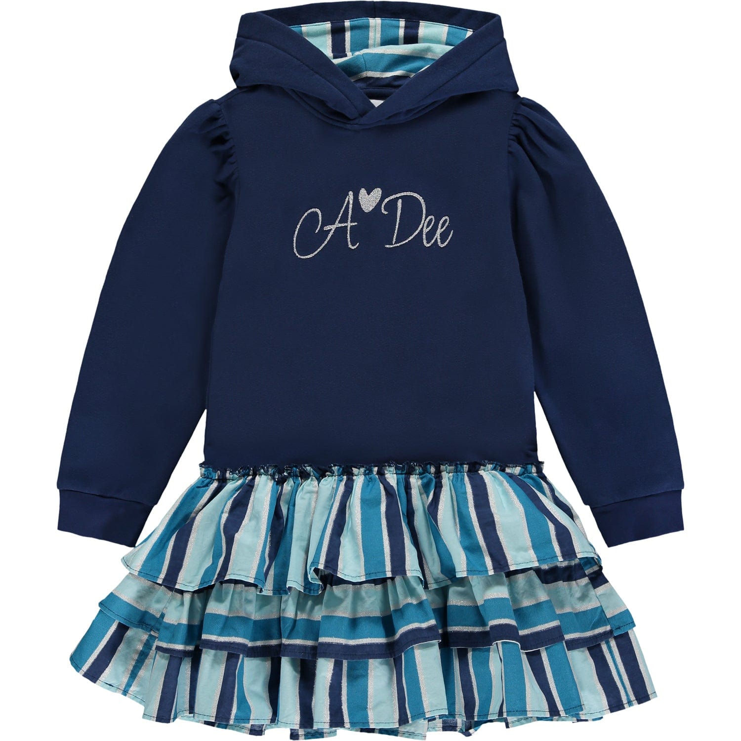 A DEE - Mr Unicorn Davina Stripe Hooded Dress - Teal