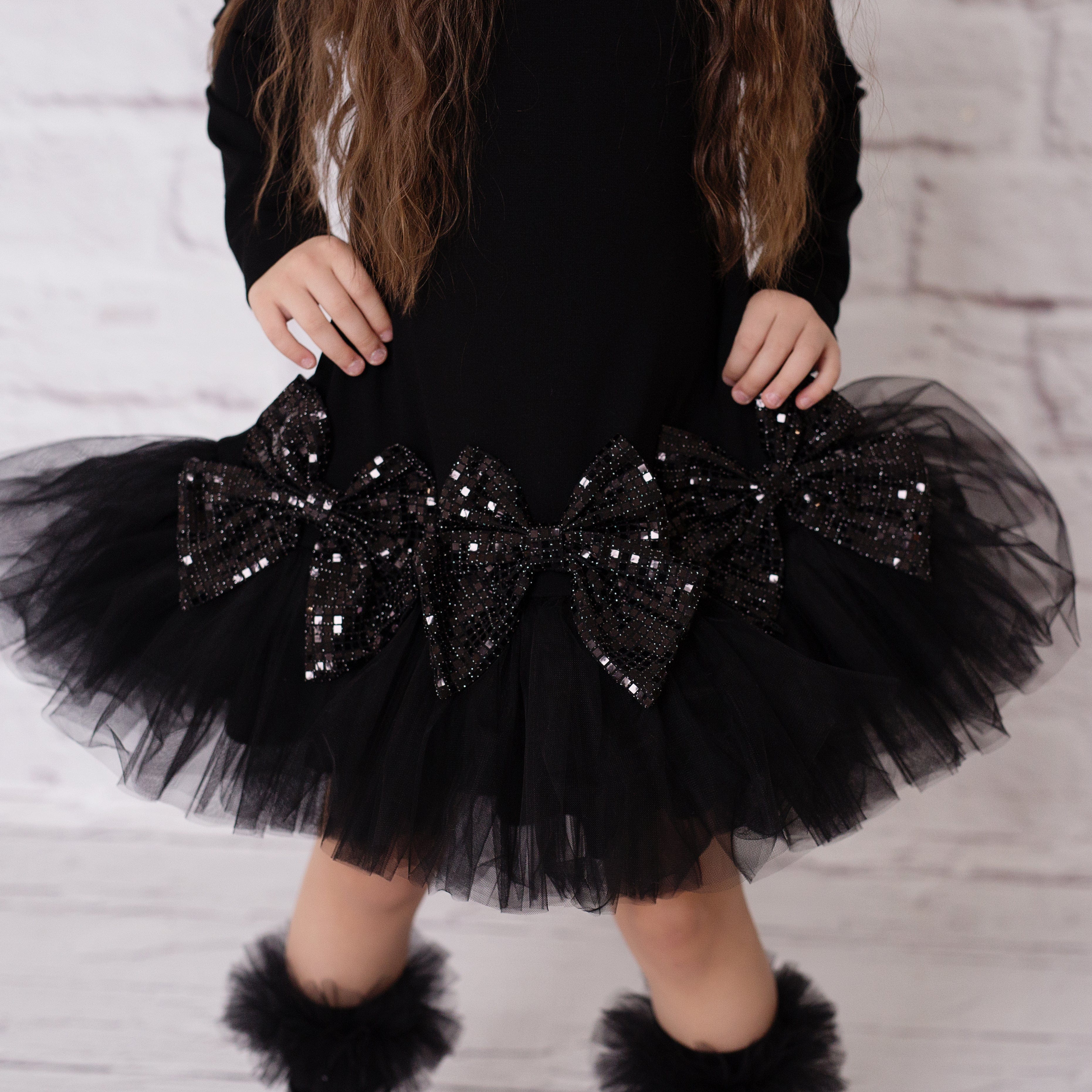 Daga Shine Glow Bow Tutu Dress Black