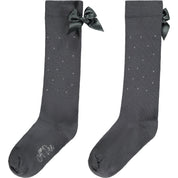 A DEE - Back To School Penny Bow Diamante Knee High Socks  - Gray