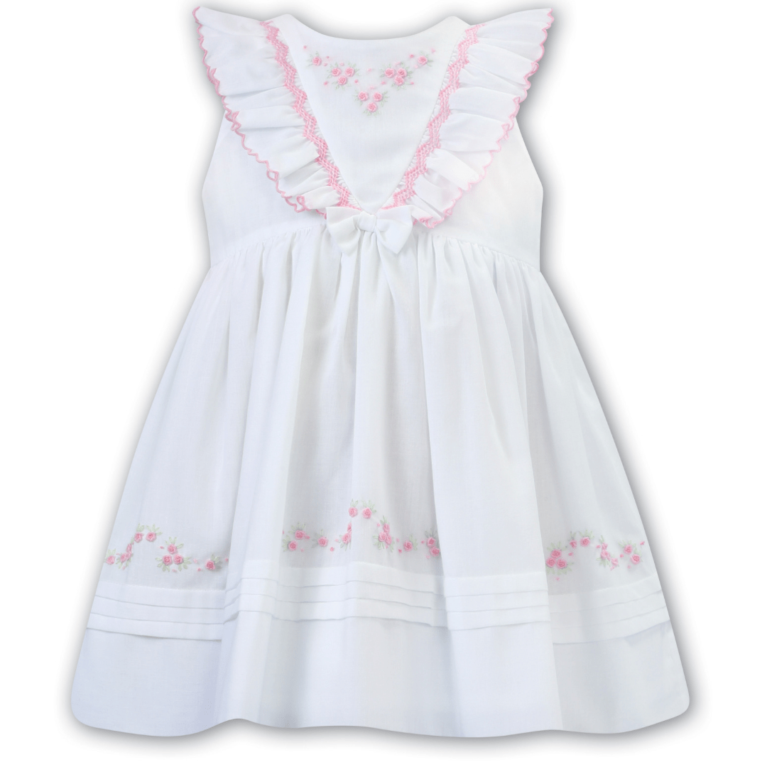 SARAH LOUISE -  Embroidered Sleeve less Flower Detail Dress - White