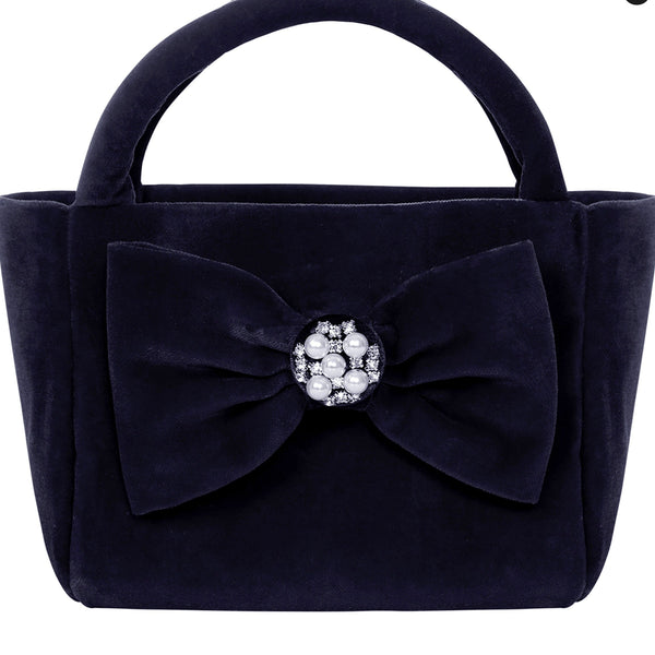 Navy velvet online handbag