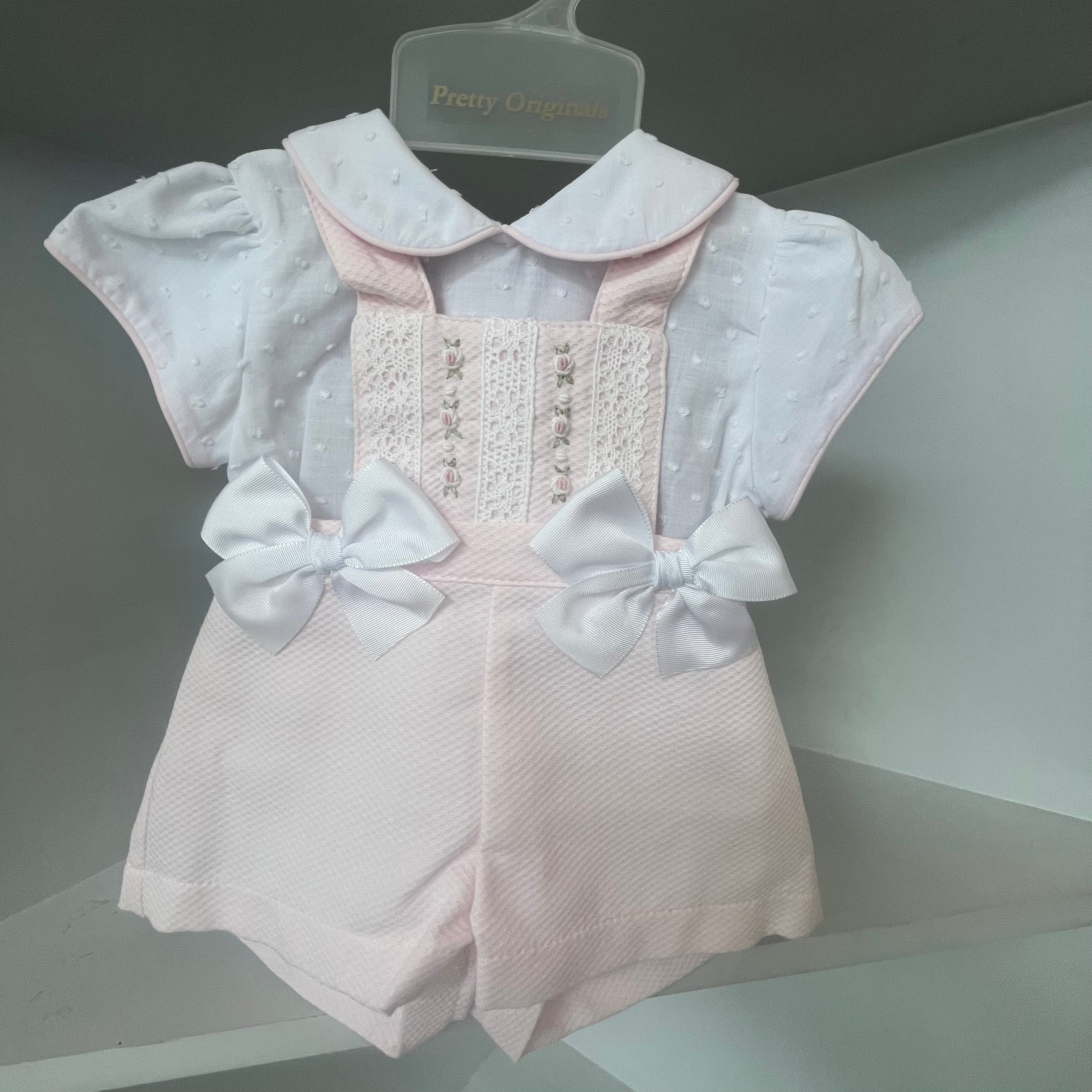 PRETTY ORIGINALS - Smocked Short Set & Hairband  - Pink